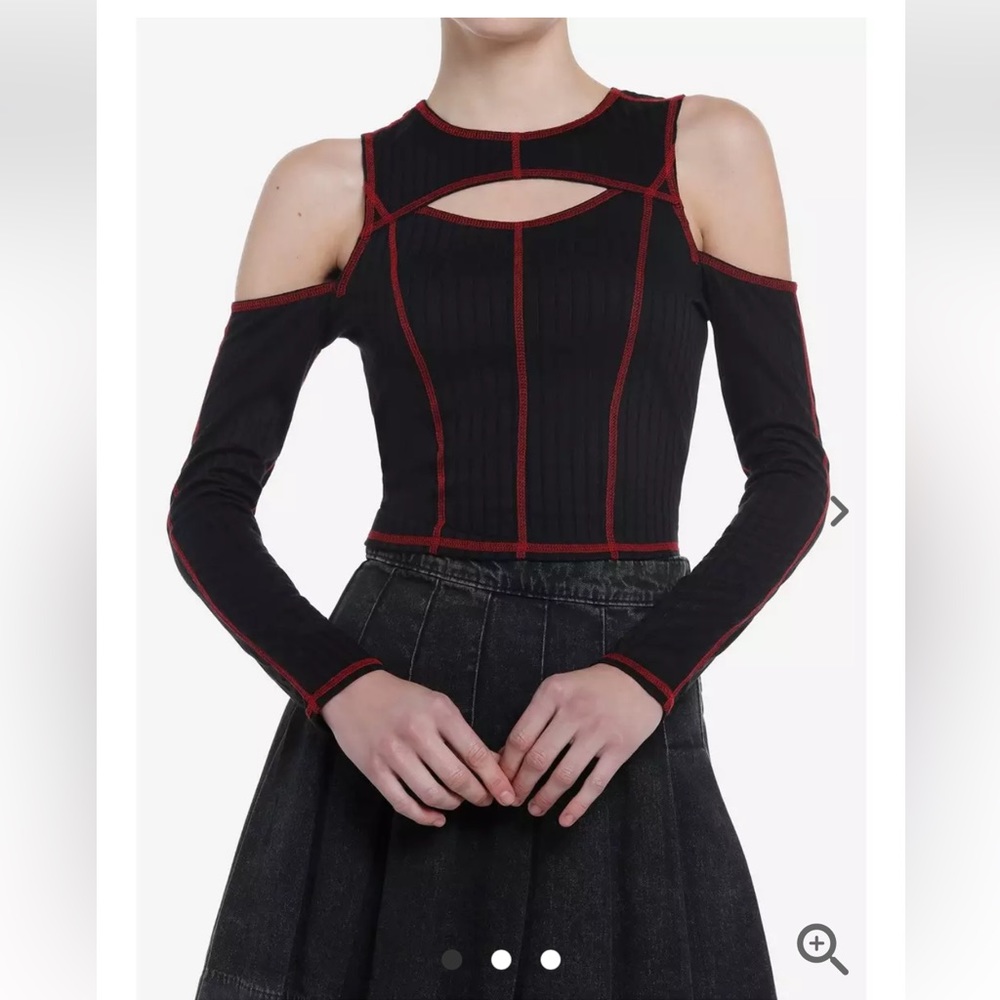 Social Collision Black & Red Shoulder Long-Sleeve Top